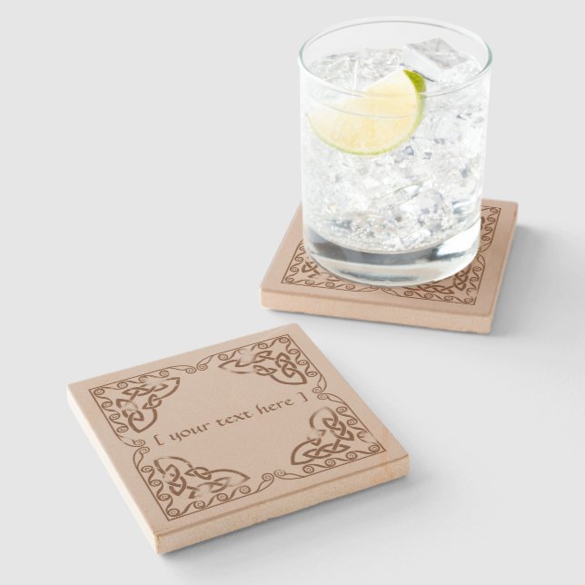 Celtic Knot Tribal Design Brown Weathered Version Stone Coaster (Side)