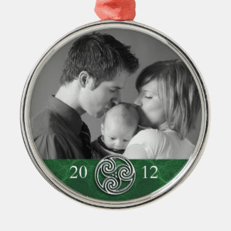Celtic Knot Triskelion Green Christmas Photo Ornam Metal Ornament