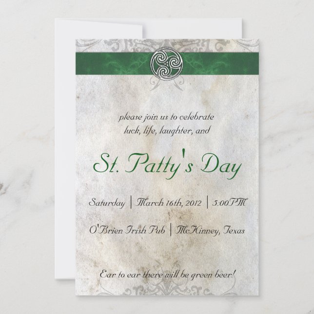 Celtic Knot Triskelion GreenBand Party Invitation (Front)
