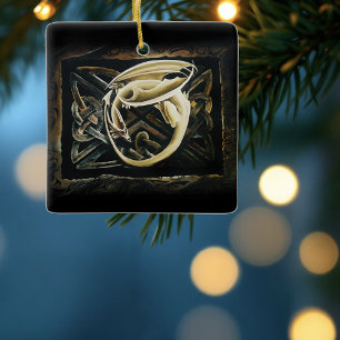 Celtic Knot Work Cream Dragon Ceramic Ornament