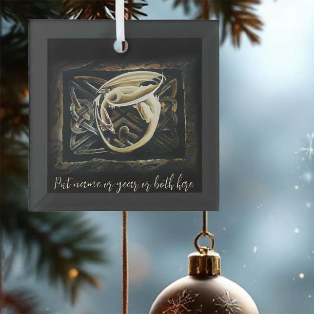 Celtic Knot Work Cream Dragon Glass Ornament (Creator Uploaded)