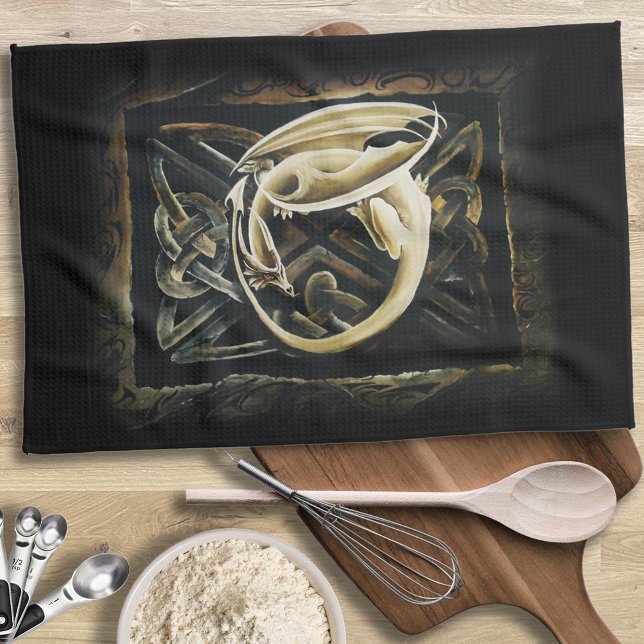 Celtic Knot Work Cream Dragon Kitchen Towel (Creator Uploaded)