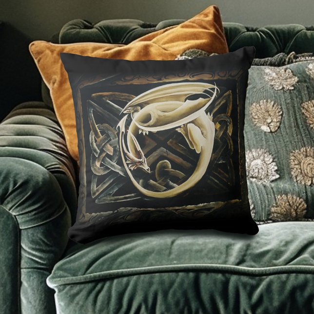 Celtic Knot Work Cream Dragon Throw Pillow (Creator Uploaded)
