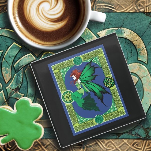 Celtic Knot Work Green Fairy Glass Coaster (Creator Uploaded)