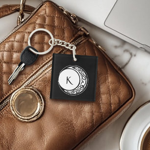 Celtic Knot Work Moon Circle Monogram Keychain