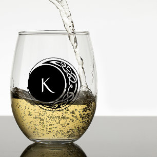 Celtic Knot Work Moon Circle Monogram Stemless Wine Glass