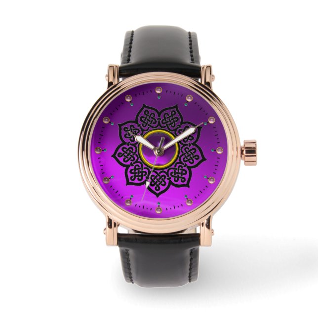 CELTIC KNOTS FLOWER AND PURPLE AMETHYST GEM STONES WATCH (Front)