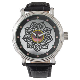 CELTIC KNOTS FLOWER,WHITE PINK AMETHYST GEM STONES WATCH