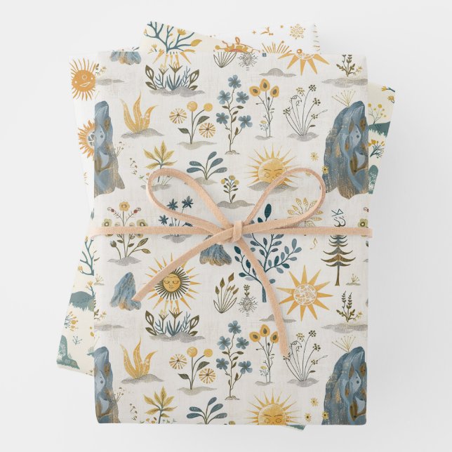 Celtic Knotwork and Sun Symbols Litha  Wrapping Paper Sheet (In situ)