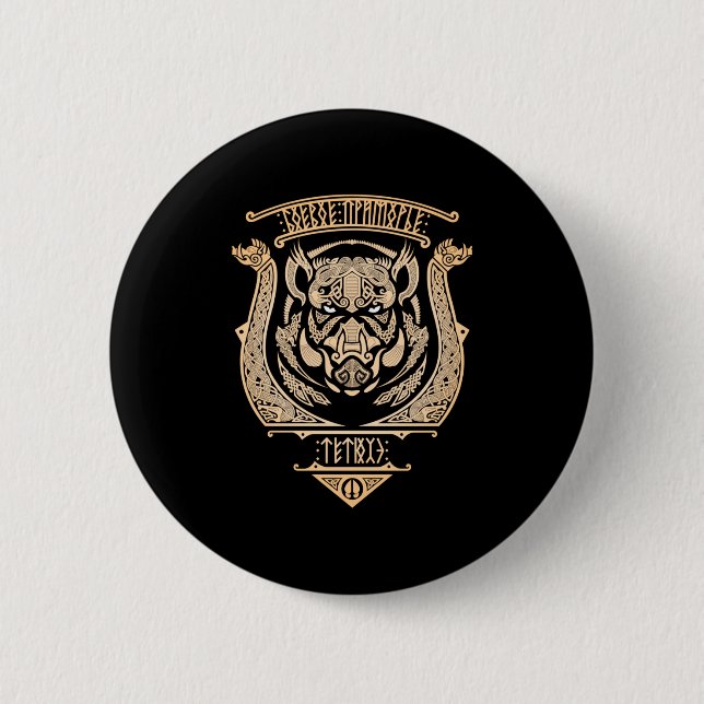 Celtic Knotwork Boar - Ancient Tribal Symbol Stick 2 Inch Round Button (Front)