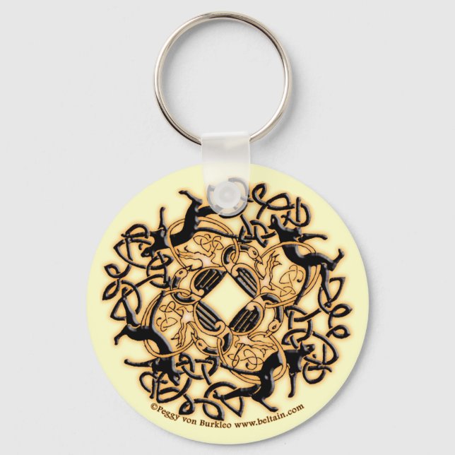 Celtic Knotwork Cats Keychain, White Keychain (Front)
