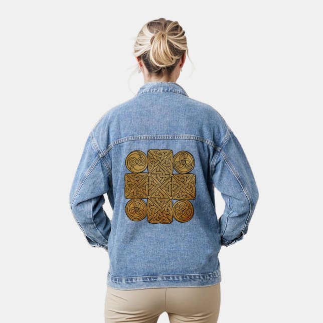 Celtic Knotwork Cross Denim Jacket (Model)
