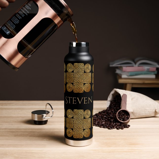 Celtic Knotwork Cross Personalized Water Bottle (Coffee)