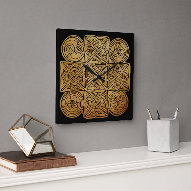 Celtic Knotwork Cross Square Wall Clock (Office)