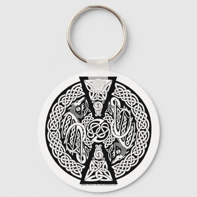 Celtic Knotwork Dragons Keychain (Front)