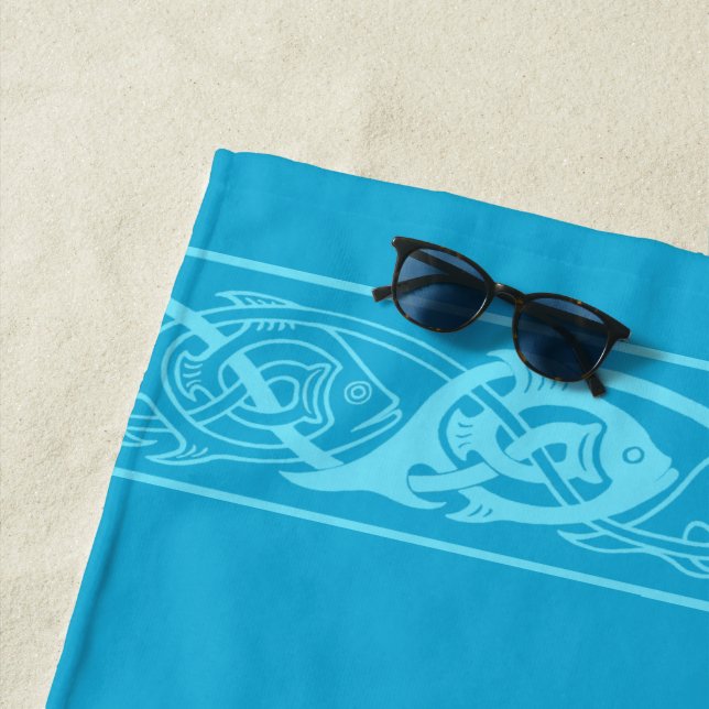 Celtic Knotwork Fish in Blue Beach Towel (In Situ)