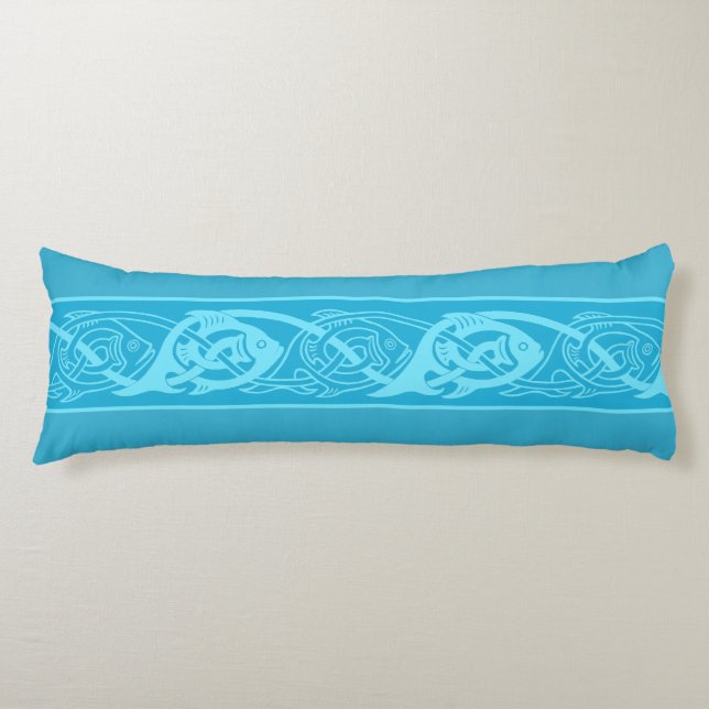 Celtic Knotwork Fish in Blue Body Pillow (Front)