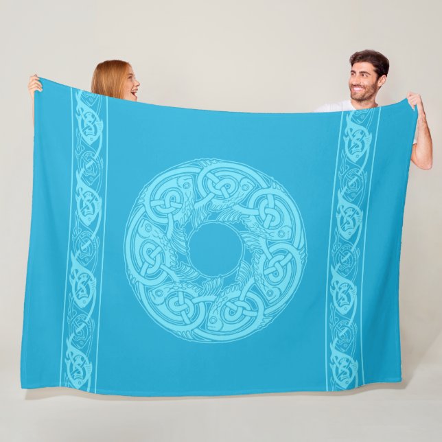 Celtic Knotwork Fish in Blue Fleece Blanket (In Situ)