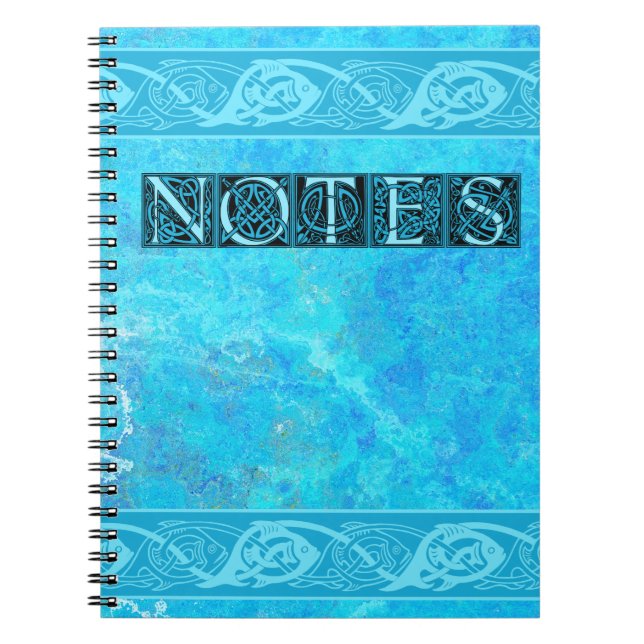Celtic Knotwork Fish in Blue Notebook (Front)