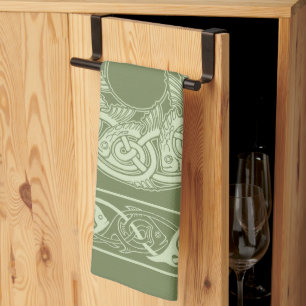 Celtic Knotwork Fish in Green Kitchen Towel