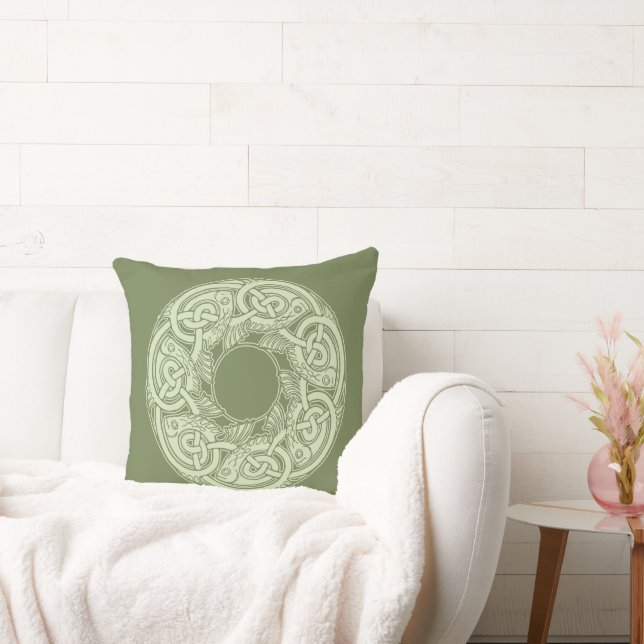 Celtic Knotwork Fish in Green Throw Pillow (Couch)