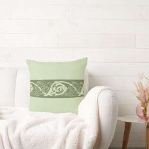 Celtic Knotwork Fish in Green Throw Pillow