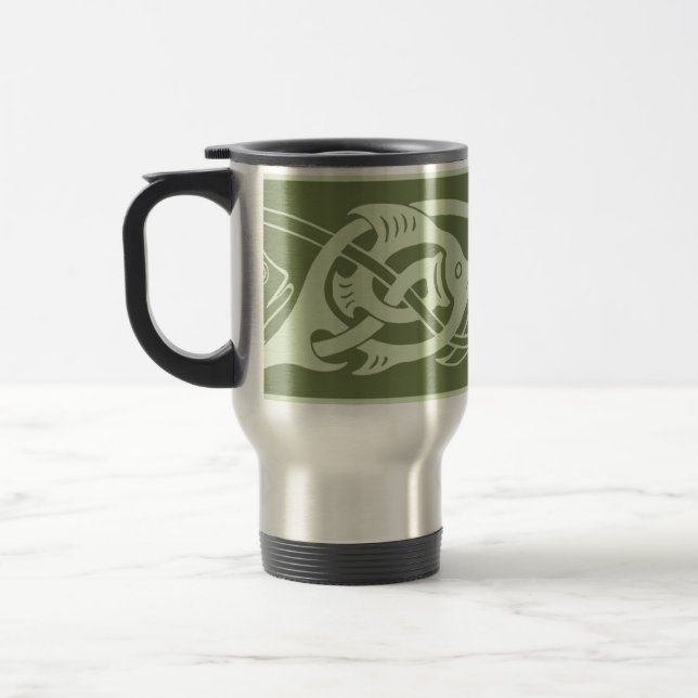 Celtic Knotwork Fish in Green Travel Mug (Left)