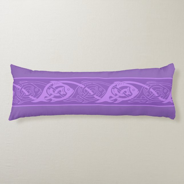 Celtic Knotwork Fish in Purple Body Pillow (Front)
