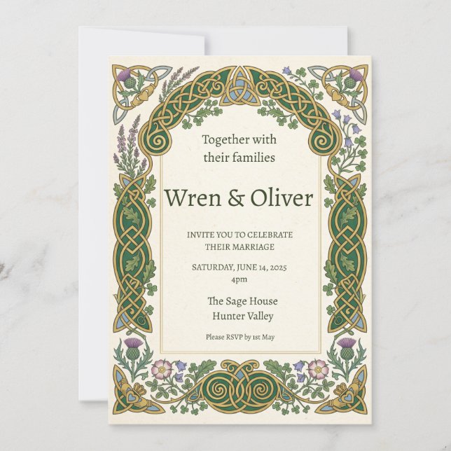 Celtic Knotwork Illuminated Wedding Invitation | G (Front)