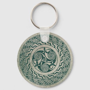 Celtic Knotwork Irish Medallion Pattern in Green Keychain