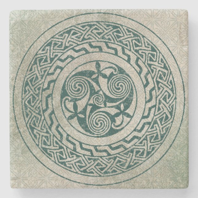 Celtic Knotwork Irish Medallion Pattern in Green Stone Coaster (Front)