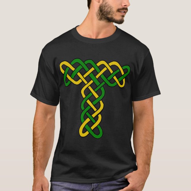 Celtic Knotwork Letter T - Black Shirt (Front)