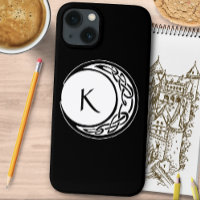 Celtic Knotwork Moon Circle Monogram Black White
