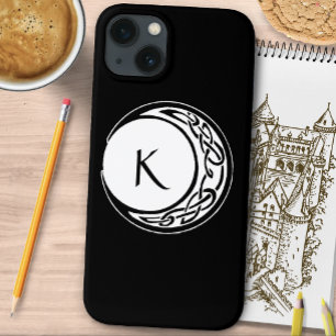 Celtic Knotwork Moon Circle Monogram Black White iPhone 13 Case