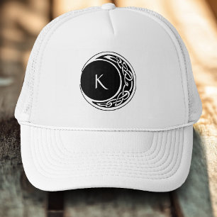 Celtic Knotwork Moon Circle Monogram Black White Trucker Hat