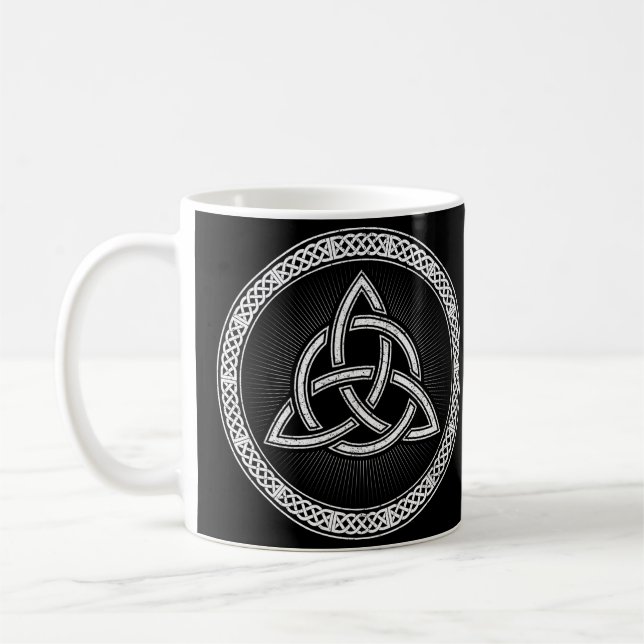 Celtic Knotwork Trinity Distressed White Coffee Mug (Left)