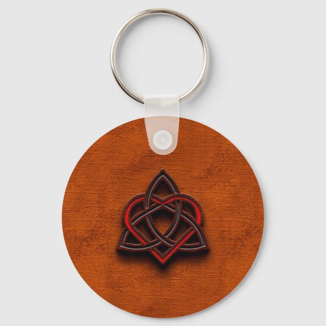 Celtic Knotwork Valentine Heart Canvas Texture 1 Keychain (Front)