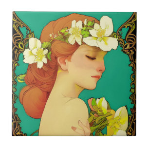 Celtic Lady with Flowers in her Hair Tile