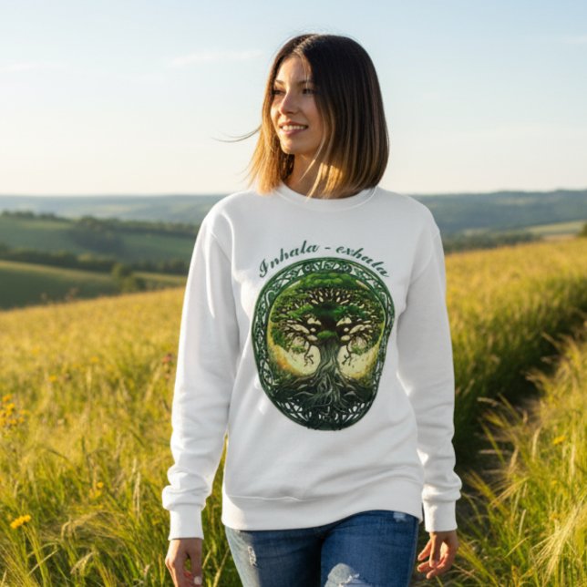 Celtic Life Tree, Inhala - Exhala Sweatshirt (Inhala Exhala un regalo para ella que ama la libertad, meditación, yoga, reiki)