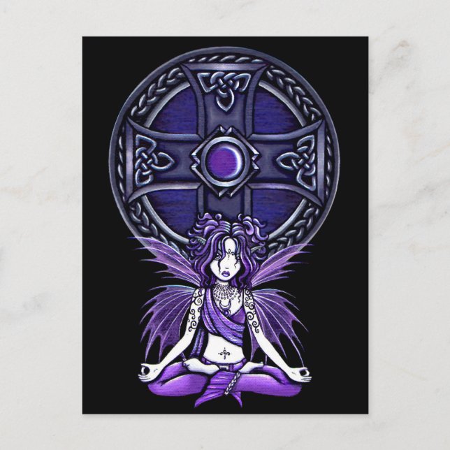 "Celtic Lotus" Purple Yoga Fairy Postcard (Front)
