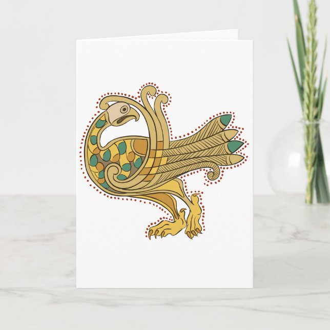Celtic Medieval Goen Peacock, Greeting Card (Front)