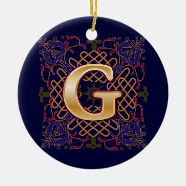 Celtic Monogram Letter G Ceramic Ornament (Front)