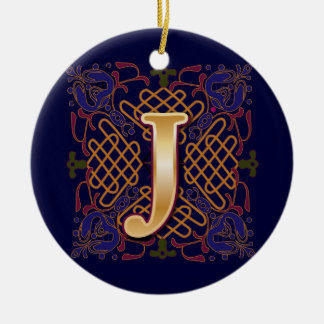 Celtic Monogram Letter J Ceramic Ornament