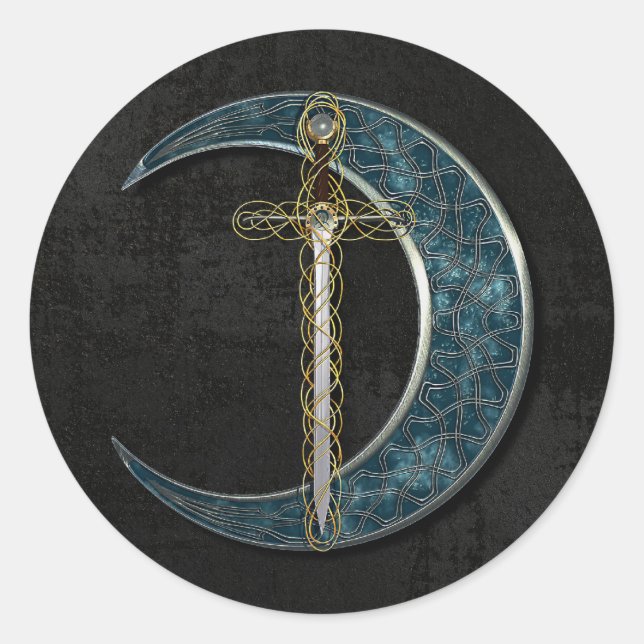 Celtic Moon And Sword Classic Round Sticker (Front)