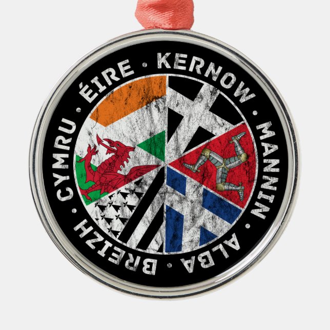 Celtic Nations Flags Ireland Wales Cornwall Manx Metal Ornament (Front)