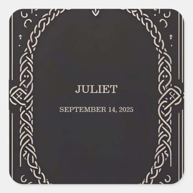 Celtic Nordic Fun Medieval Scroll Bridal Shower Square Sticker (Front)