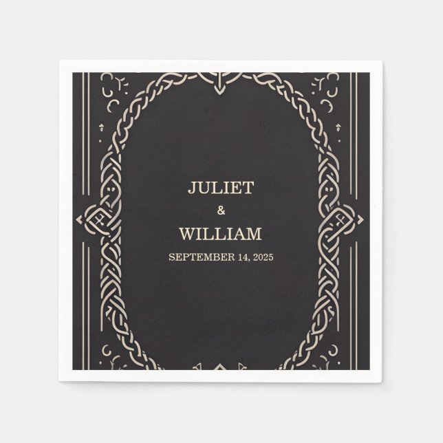 Celtic Nordic Medieval Scroll Viking Wedding  Napkin (Front)