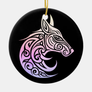 Celtic Nordic Winter Fox Ceramic Ornament