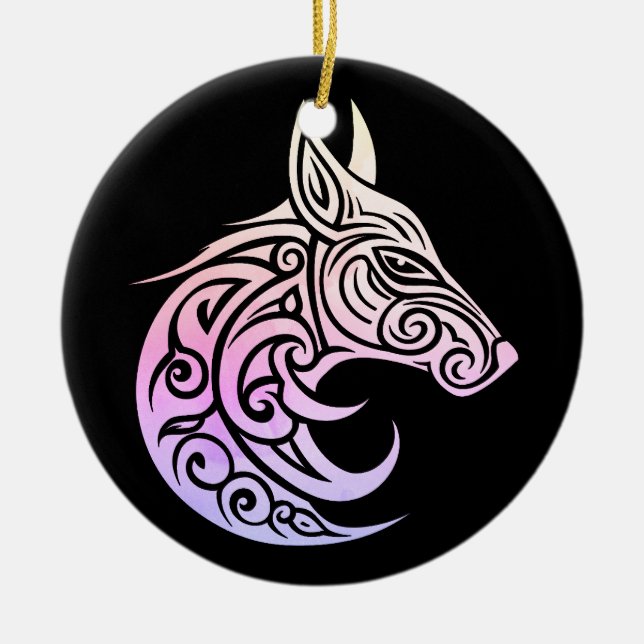 Celtic Nordic Winter Fox Ceramic Ornament (Front)