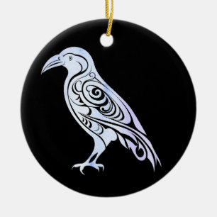 Celtic Nordic Winter Raven Crow Ceramic Ornament